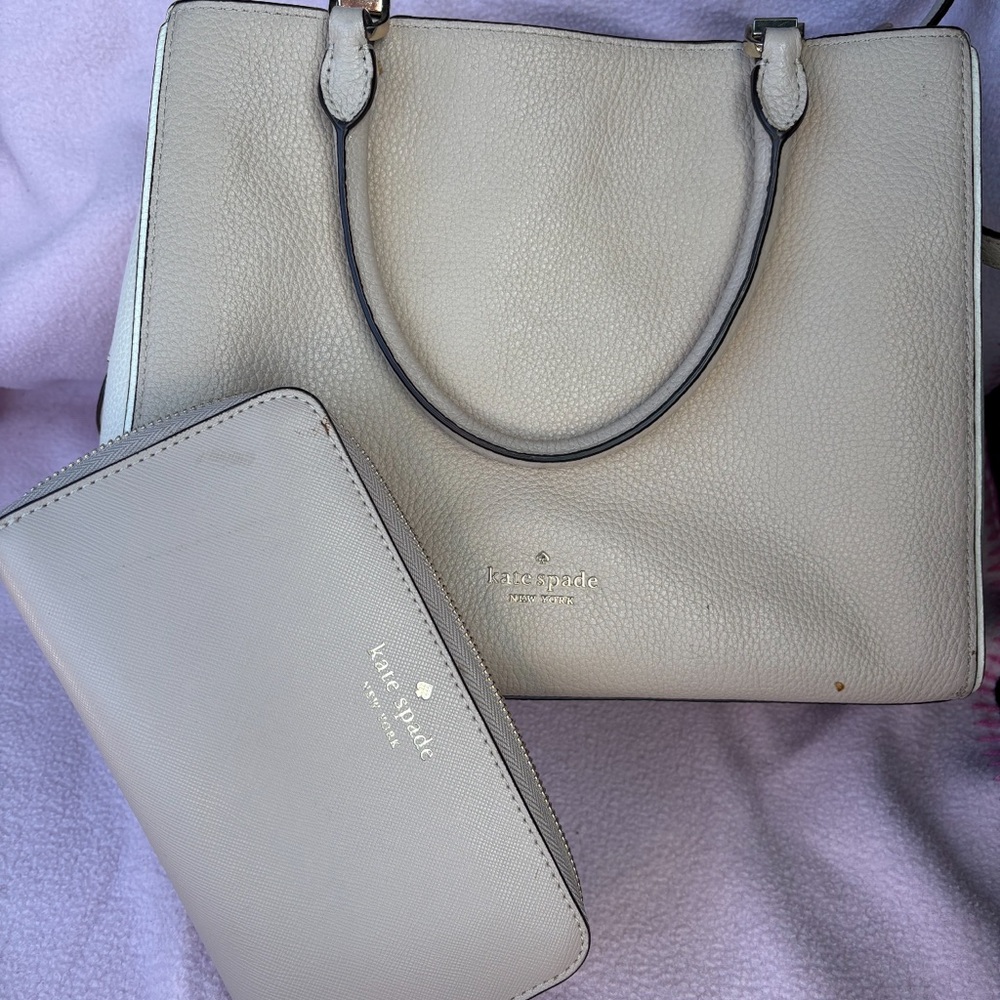 Kate Spade Light Gray Satchel and Wallet